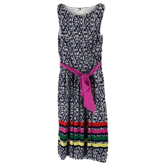 Eliza J Women's Printed Fit and Flare Dress Size 2 NWT Multicolor Striped Tie - Picture 1 of 10